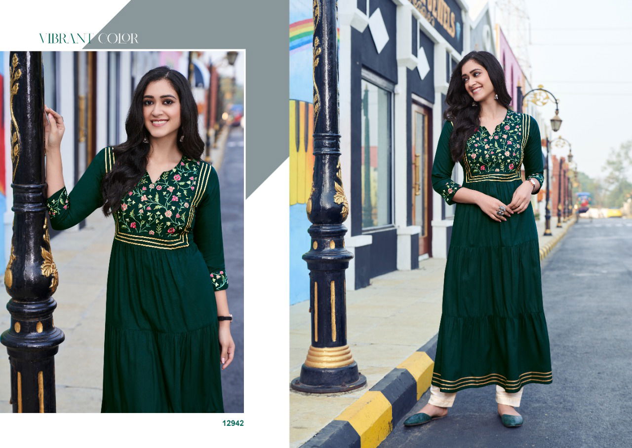 Kalaroop Zoya Fancy Party Wear Heavy Rayon Embroidery Kurti Collection